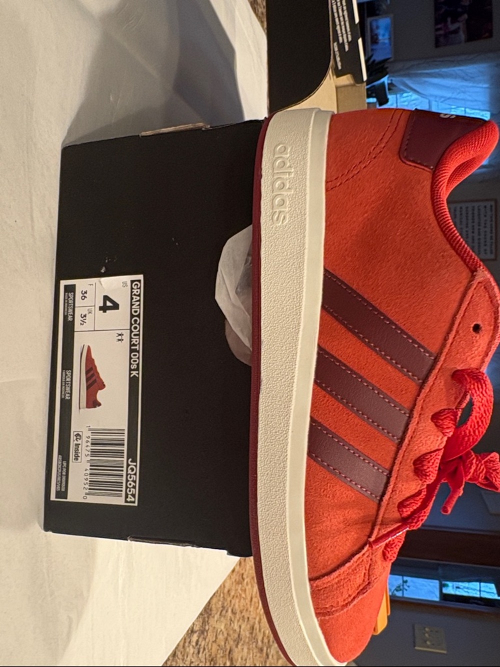 adidas Red Suede Grand Court with Dark Red Stripes